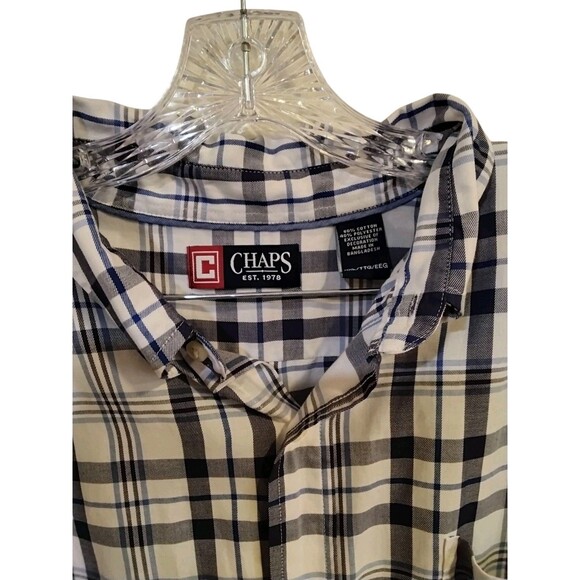 Chaps Long Sleeve Button Down Mens Size 2XL Blue Patterned Plaid Shirt - Picture 5 of 8
